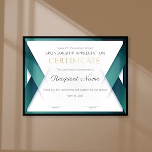Appreciation Certificate Template, Certificate for School Sponsorship, EDITABLE Certificate of Appreciation for Sponsorship, Gift Certificat image 10