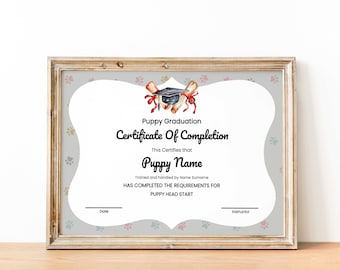 Printable Puppy/dog Graduation Certificate, Printable Congratulations ...