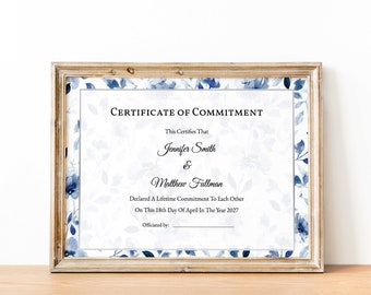 Zertifikat der Engagement-Bearbeitbare Vorlage, Greenery-Engagement-Zertifikat, druckbare benutzerdefinierte Urkunde, Heiratsurkunde, Hochzeit