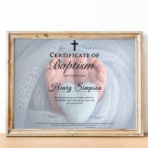 Certificado de bautismo editable, plantilla de bautismo de bricolaje azul, formulario de iglesia descargable e imprimible, bebé niño, certificado de iglesia de bautismo de niño