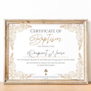 Plantilla de certificado de bautismo editable, certificado de bautismo imprimible, certificados de bautismo de bebé personalizados, plantilla de iglesia imprimible