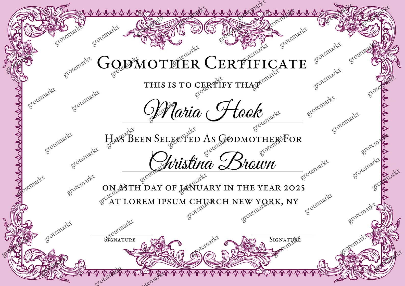Editable Godmother Certificate Template, Printable Baptism Certificate ...