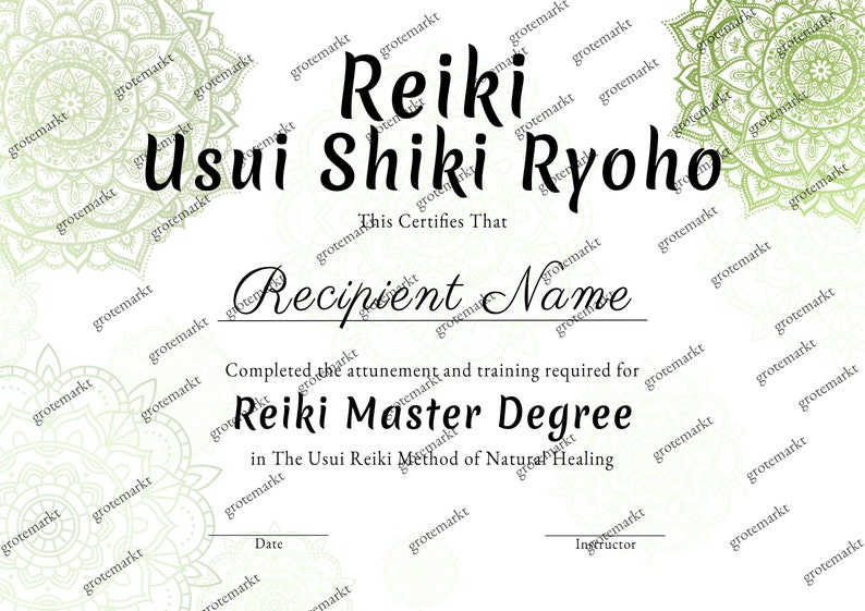 Reiki Certificates Levels I, II, III and Master, Editable Certificate ...