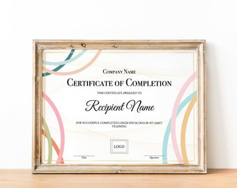 Editable Certificate Of Completion, Course certificate of completion, Training Certificate Template, Printable Course completion Certificate