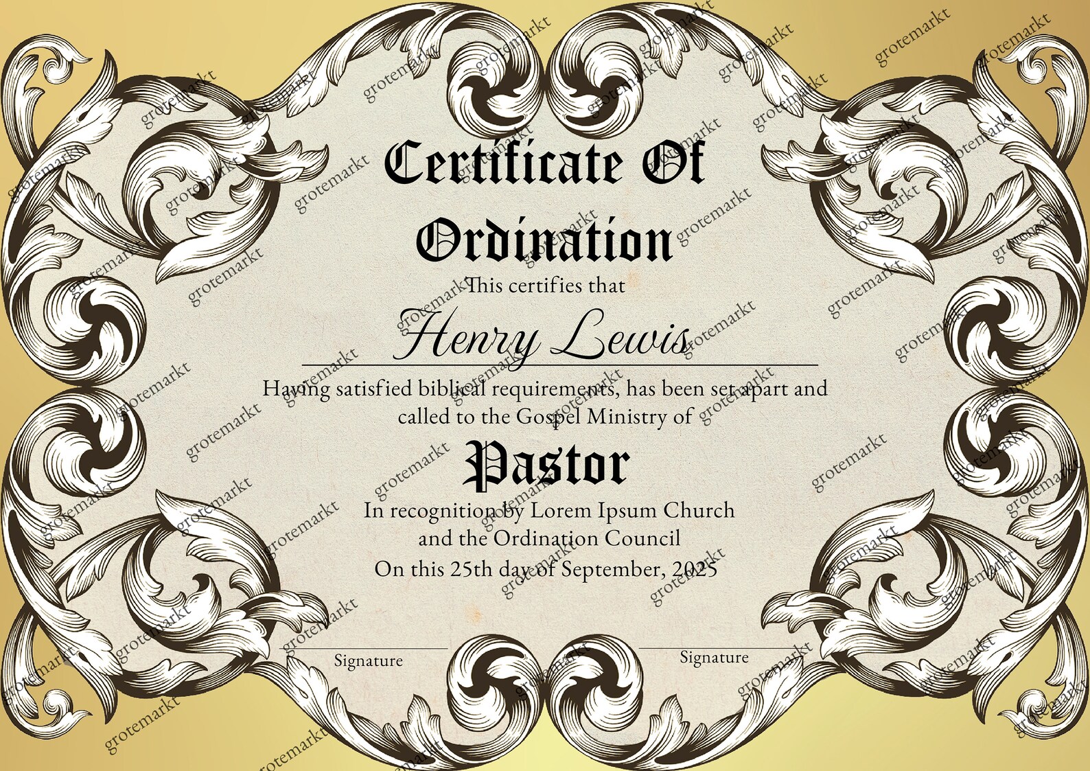 Pastor Ordination Certificate Template, Printable Certificate of ...