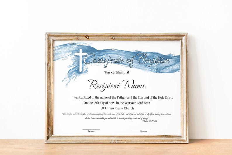 Editable Baptism Certificate Template, Printable Minimalist Certificate