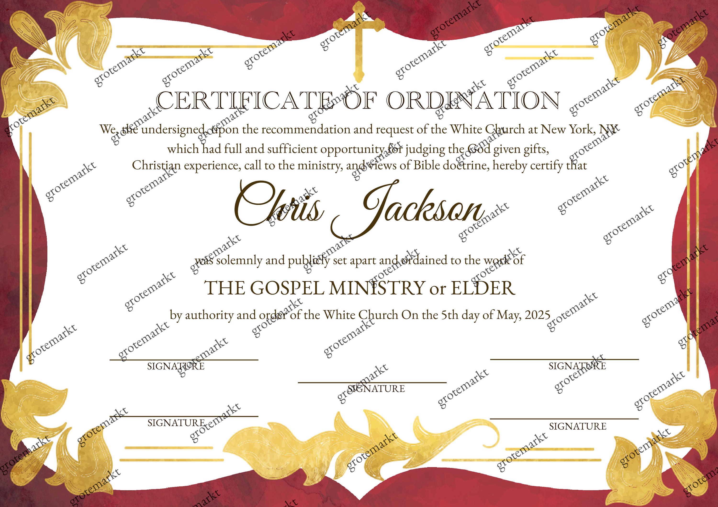 Deacon Ordination Certificate Template, Printable Certificate of