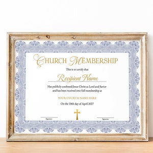 Plantilla de certificado de membresía de la iglesia, certificado de membresía imprimible editable, descarga de plantillas de formulario de iglesia para nuevos miembros
