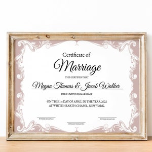 Personalisierte Heiratsurkunde, Hochzeitsurkunde-Vorlage, bearbeitbares druckbares Hochzeitsandenken, Heiratsurkunde sofort herunterladen