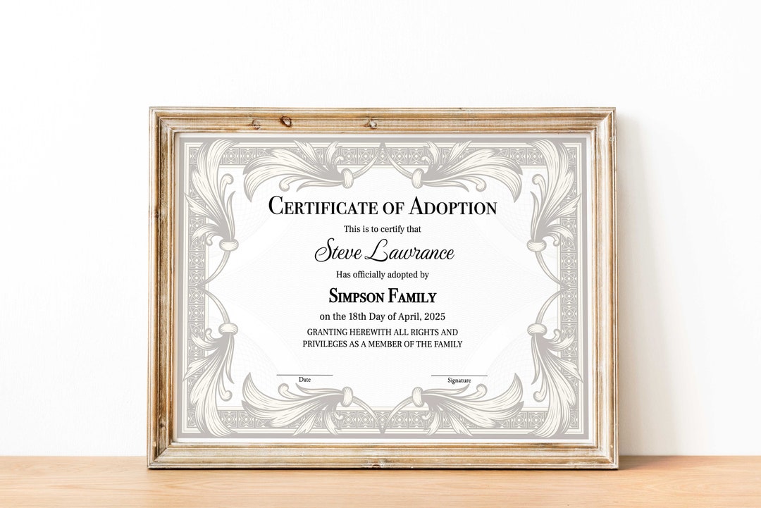Certificate of Adoption to Our Family, Editable Printable Adoption ...