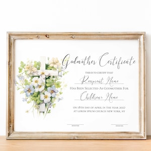 Plantilla de Certificado de Madrina, 100% Editable, Certificado de Padrino, Certificado de Padrinos Imprimible, Vegetación, Oro, Descarga Instantánea