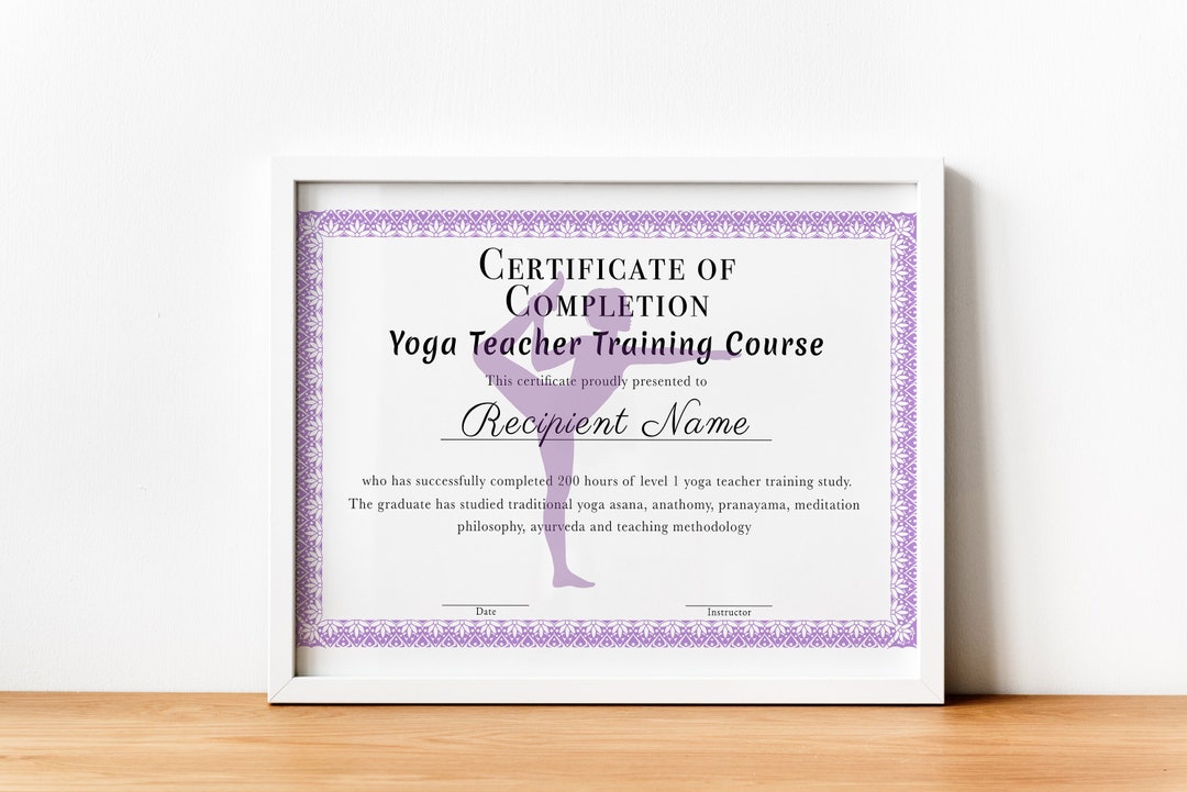 Yoga Certificate, Certificate of Completion, Participation, Yoga Studio