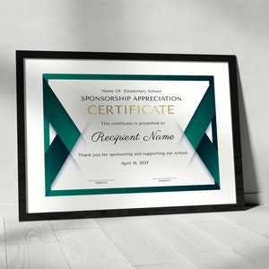 Appreciation Certificate Template, Certificate for School Sponsorship, EDITABLE Certificate of Appreciation for Sponsorship, Gift Certificat image 8