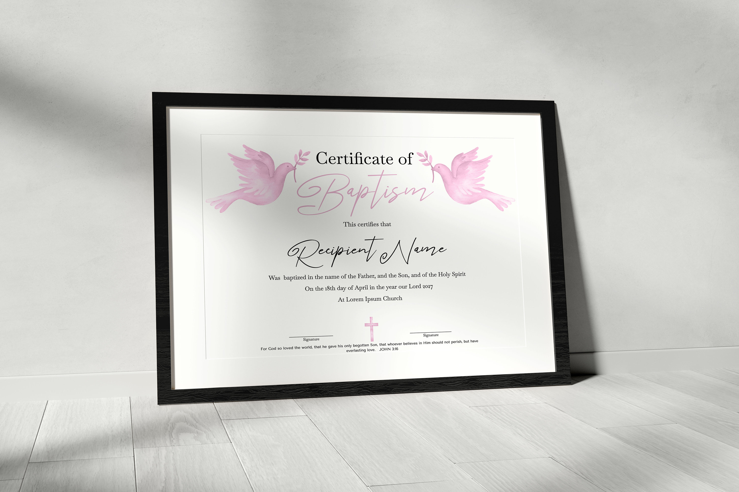 Baptism Certificate - Pink/Beige Design, A5 Size With Envelope, Keepsake For Christening, First Communion, Gift