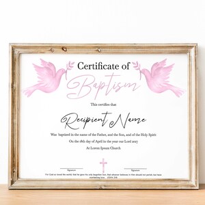 Certificado de Bautismo Rosa, Certificado de Bautismo, Descarga Instantánea, Editar e Imprimir, Certificado de la Iglesia, Imprimibles Religiosos, Bautizo