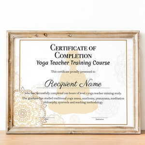 Yoga Certificate, Certificate of Completion, Participation, Yoga Studio, Achievement, Yoga Award, Yoga student, yoga instructor gift, yogi