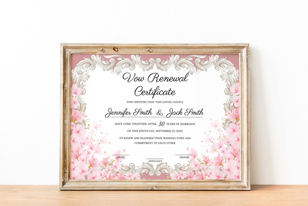 Vows Renewal Certificate Template, Editable Wedding Vow Printable ...