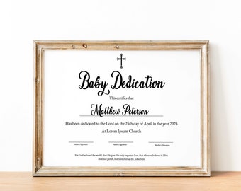 Modern Baby Dedication Certificate Template, Editable Child Dedication, Printable Baptism Certificate, Instant Download, Simple, Christening