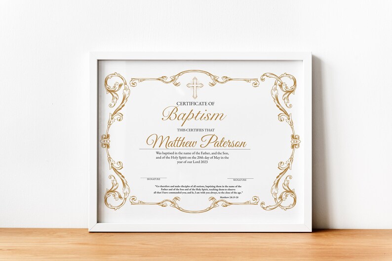Editable Baptism Certificate Template, Printable Certificate of Baptism