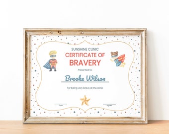 Printable Certificate of Bravery, Kids Certificate Template for Kids for Being Brave, Instant Download, Bravery Certificate, Brave Kid