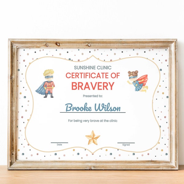 Printable Certificate of Bravery, Kids Certificate Template for Kids for Being Brave, Instant Download, Bravery Certificate, Brave Kid