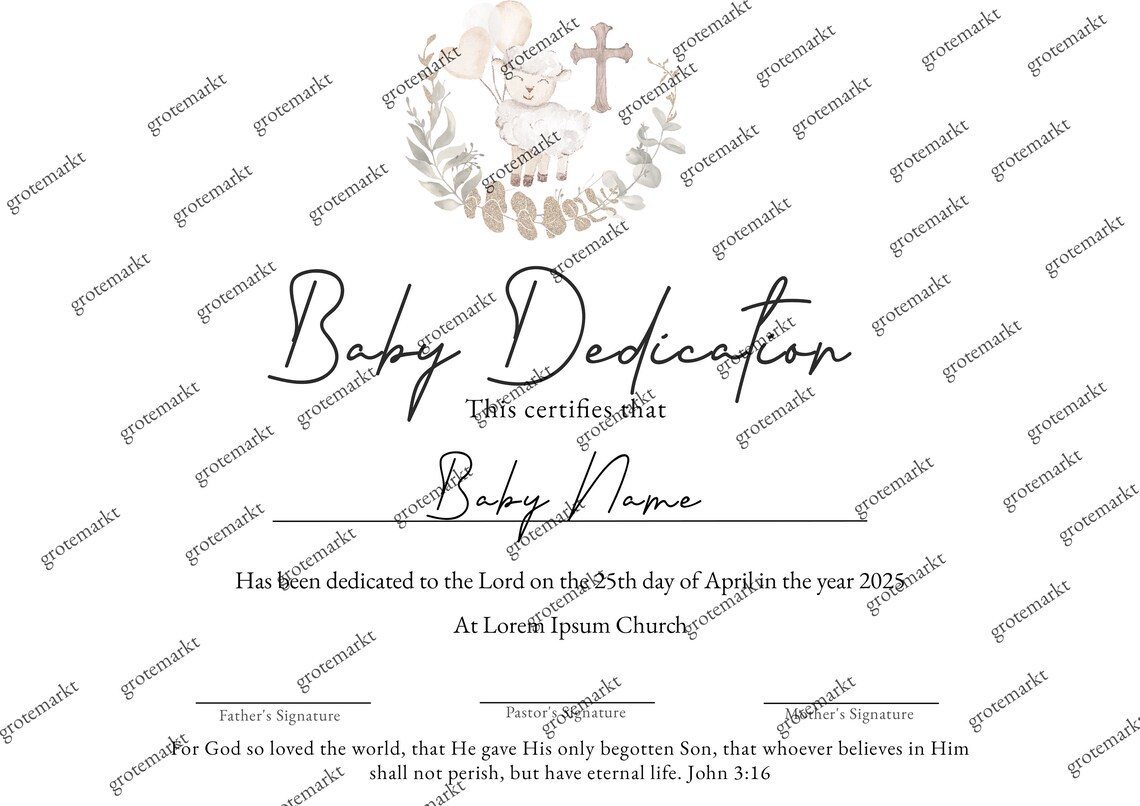 Baby Dedication Certificate Template Editable Child Dedication Baby