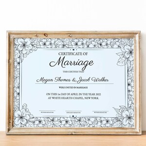 Heiratsurkunde-Vorlage, individuelle Heiratsurkunde, bearbeitbare Hochzeitsurkunde, Hochzeitsandenken, digitaler Download, Andenken