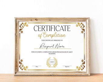 Plantilla de certificado de finalización, Certificado de finalización de curso imprimible, Plantilla de certificado corporativo de premio de belleza editable
