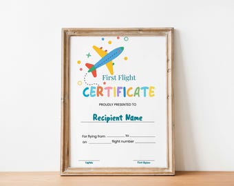 My First Flight Certificate Template, Award Certificate for Kids, Travel Certificate, Bravery Award for Flight, Editable Award Certificate