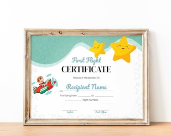 My First Flight Certificate Template, Award Certificate for Kids, Travel Certificate, Bravery Award for Flight, Editable Award Certificate