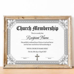 Plantilla de certificado de membresía de la iglesia, certificado de membresía imprimible editable, descarga de plantillas de formulario de iglesia para nuevos miembros