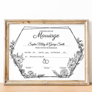 Moderne Hochzeitszertifikat Vorlage, bearbeitbare druckbare Heiratsurkunde, Heiratsandenken, elegantes Hochzeitsgeschenk, Sofort Download