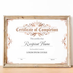 Editable Certificate Of Completion, Training Certificate Template, Printable Course completion Certificate, Course Certificate Template