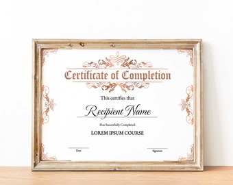 編集可能な修了証、トレーニング証明書テンプレート、印刷可能なコース修了証、コース証明書テンプレート