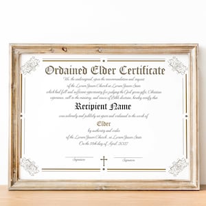Plantilla de certificado de anciano ordenado editable Certificado de ordenación de lujo vintage imprimible, certificado de ordenación de anciano