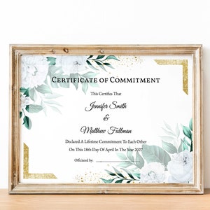 Zertifikat der Engagement-Bearbeitbare Vorlage, Greenery-Engagement-Zertifikat, druckbare benutzerdefinierte Urkunde, Heiratsurkunde, Hochzeit