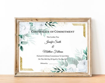 Zertifikat der Engagement-Bearbeitbare Vorlage, Greenery-Engagement-Zertifikat, druckbare benutzerdefinierte Urkunde, Heiratsurkunde, Hochzeit