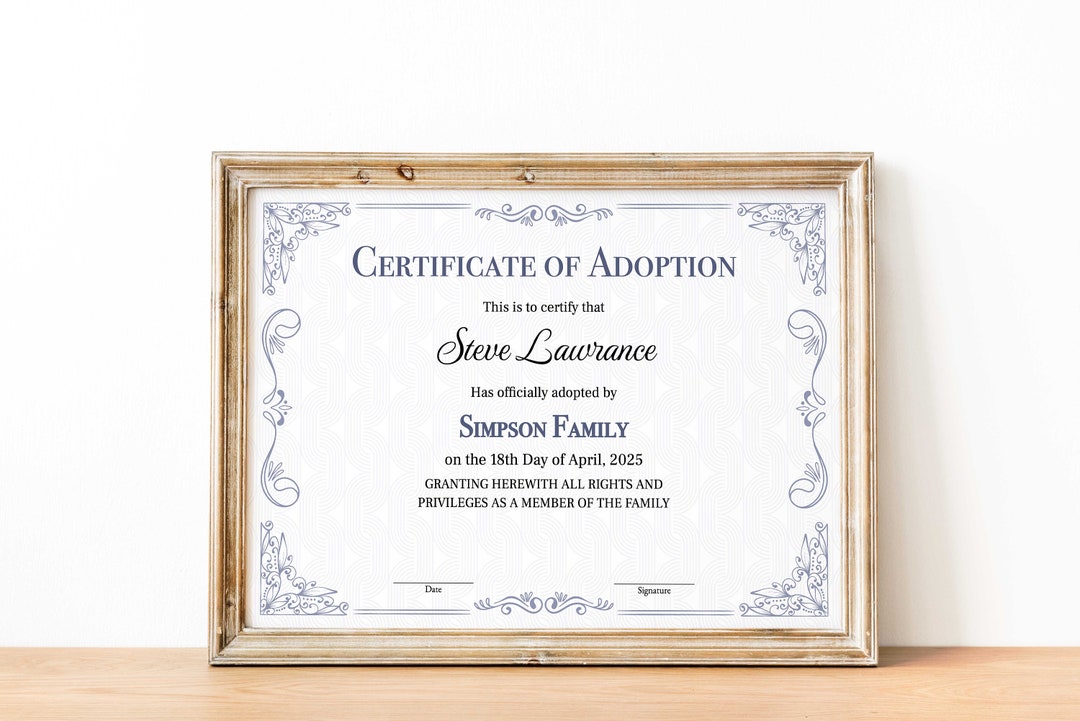 Certificate of Adoption to Our Family, Editable Printable Adoption ...