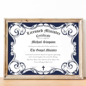 Bearbeitbare lizenzierte Vorlage für ein Zertifikat. Druckbare Ordinationsurkunde. Elegantes Ordinationszertifikat. Sofort Download