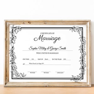 Elegant Wedding Certificate, Printable Certificate of Marriage, Editable Floral Wedding Certificate Template, Wedding Gift Instant Download