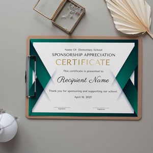 Appreciation Certificate Template, Certificate for School Sponsorship, EDITABLE Certificate of Appreciation for Sponsorship, Gift Certificat image 4