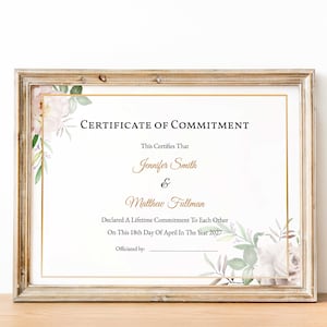 Elegante Vorlage für eine Verpflichtungsurkunde, druckbare Heiratsurkunde, bearbeitbarer druckbarer Hochzeitsgeschenk-Download, Erneuerung des Gelübdes