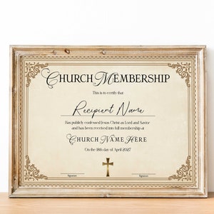 Plantilla de certificado de membresía de iglesia editable, Certificado de membresía imprimible editable, Descarga de plantillas de formulario de iglesia para nuevos miembros