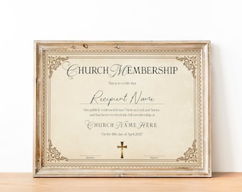 Plantilla de certificado de membresía de iglesia editable, Certificado de membresía imprimible editable, Descarga de plantillas de formulario de iglesia para nuevos miembros