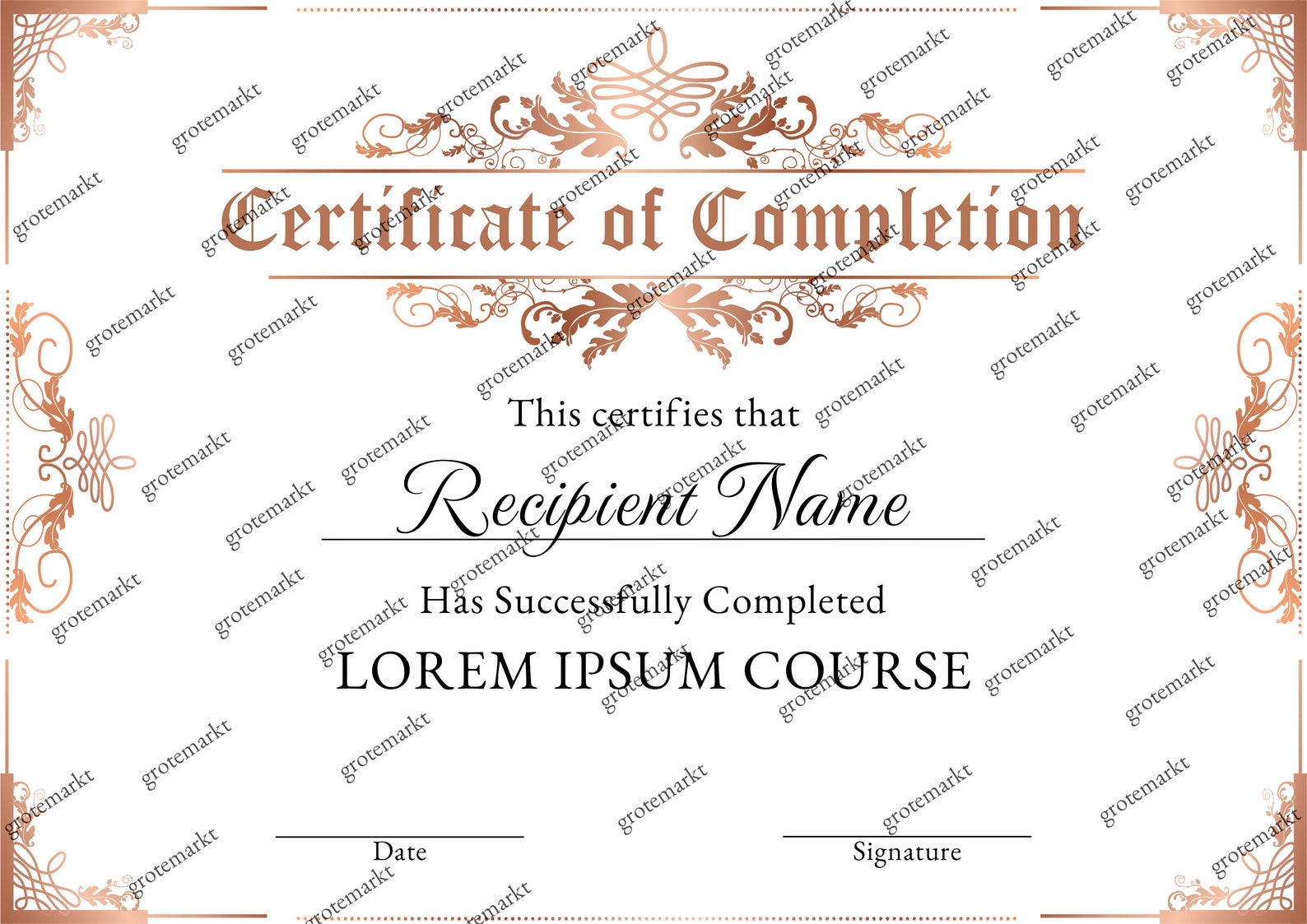 Editable Course Completion Ribbon Editable Certificate of Completion, Training Certificate Template ...