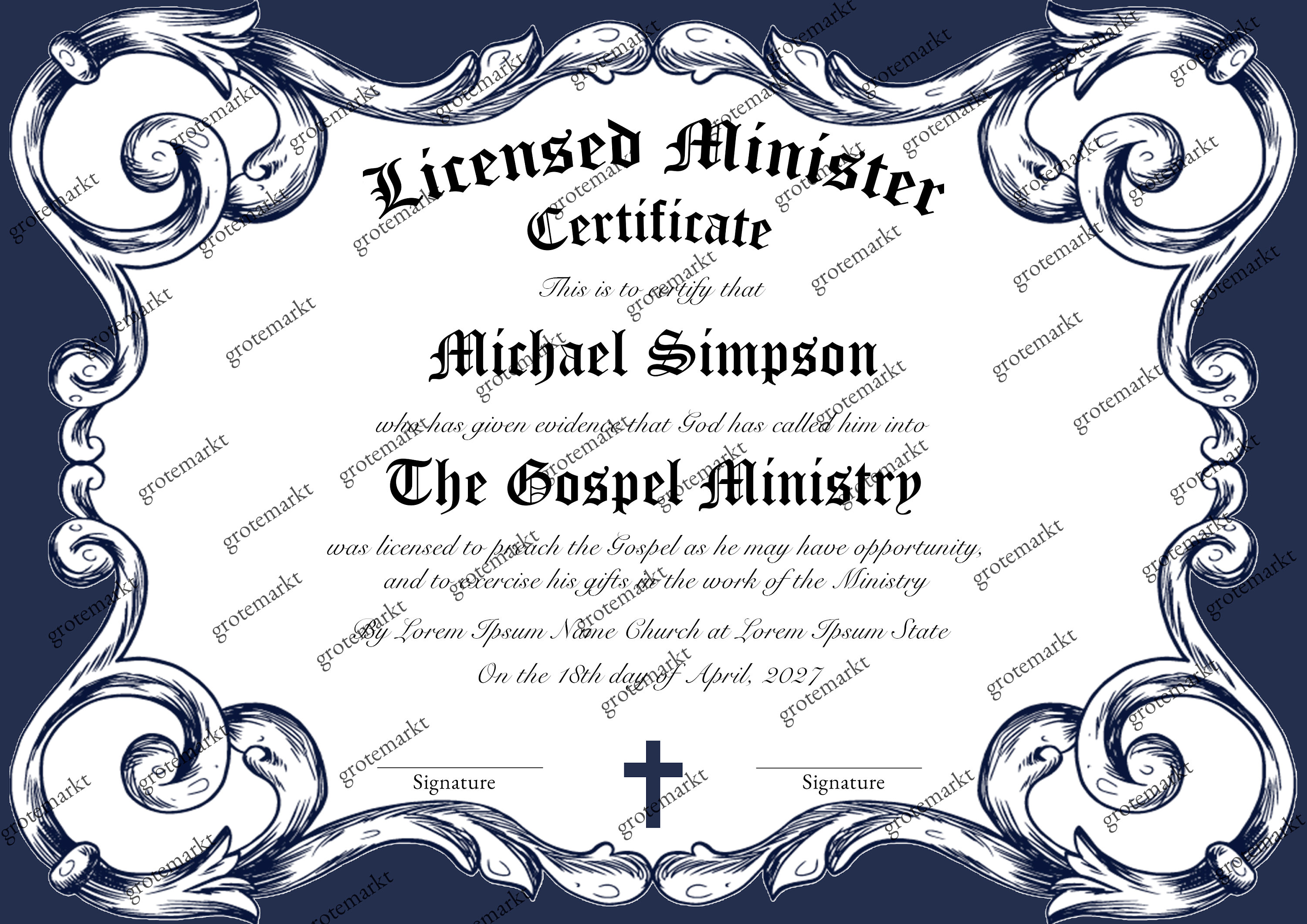 Editable Licensed Minister Certificate Template. Printable Certificate of Ordination. Elegant ...