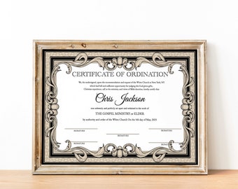 Editable Ordained Minister Certificate Template, Elegant Ordination Certificate, Printable Certificate of Ordination, Licensed Minister