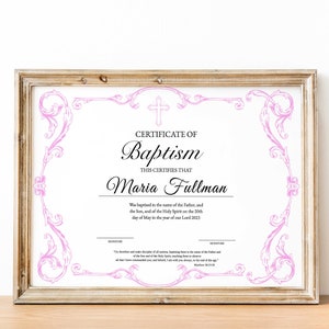 Certificado de Bautismo Rosa, Certificado de Bautismo, Descarga Instantánea, Editar e Imprimir, Certificado de la Iglesia, Imprimibles Religiosos, Bautizo