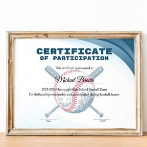Bearbeitbare Baseball-Zertifikatvorlage, druckbare Zertifikatvorlage, Baseball-Award-Zertifikatvorlage, personalisiertes Diplom-Zertifikat