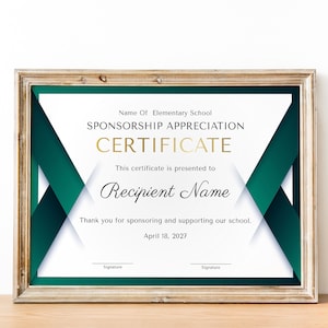 Appreciation Certificate Template, Certificate for School Sponsorship, EDITABLE Certificate of Appreciation for Sponsorship, Gift Certificat image 1